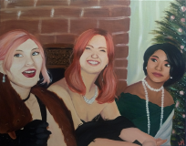 my gal pals n i like to get dolled up for No Reason At All. here's a painting of one of those instances